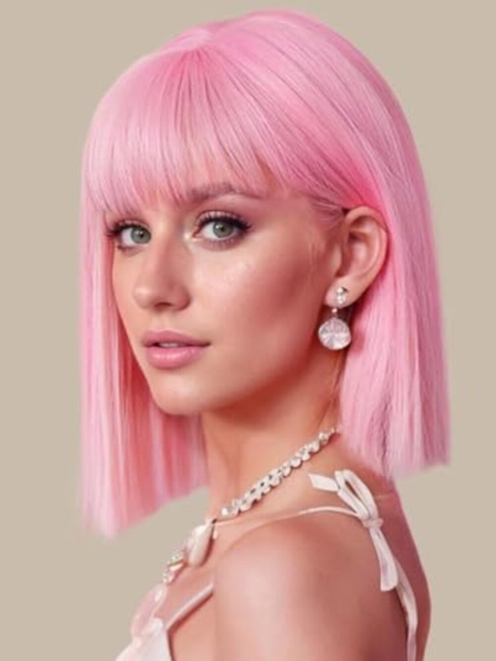 Pink Bob Wig with Bangs for Women- Cospaly,Funny,Color straight Wigs